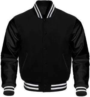 Bomber Jacket Baseball Letterman Varsity Jackets Genuine Leather Sleeves and Wool Color Options