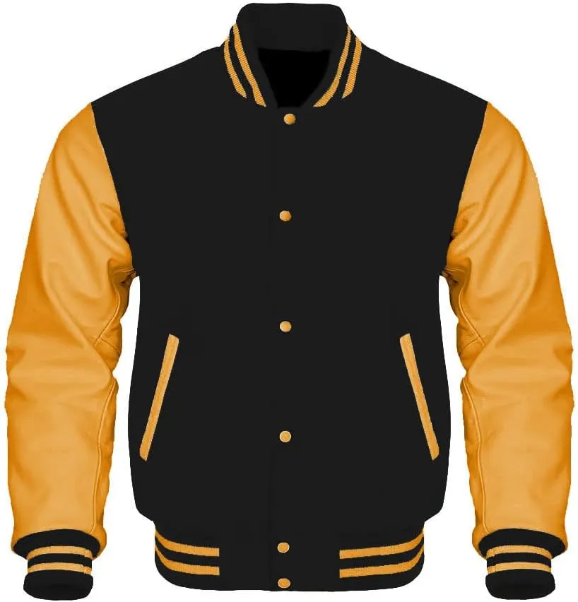 Bomber Jacket Baseball Letterman Varsity Jackets Genuine Leather Sleeves and Wool Color Options