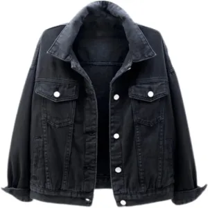 Bomber Jackets for Women Solid Button Down Jeans Denim Jackets Plus Size Trendy Casual Oversized Coat with Pockets