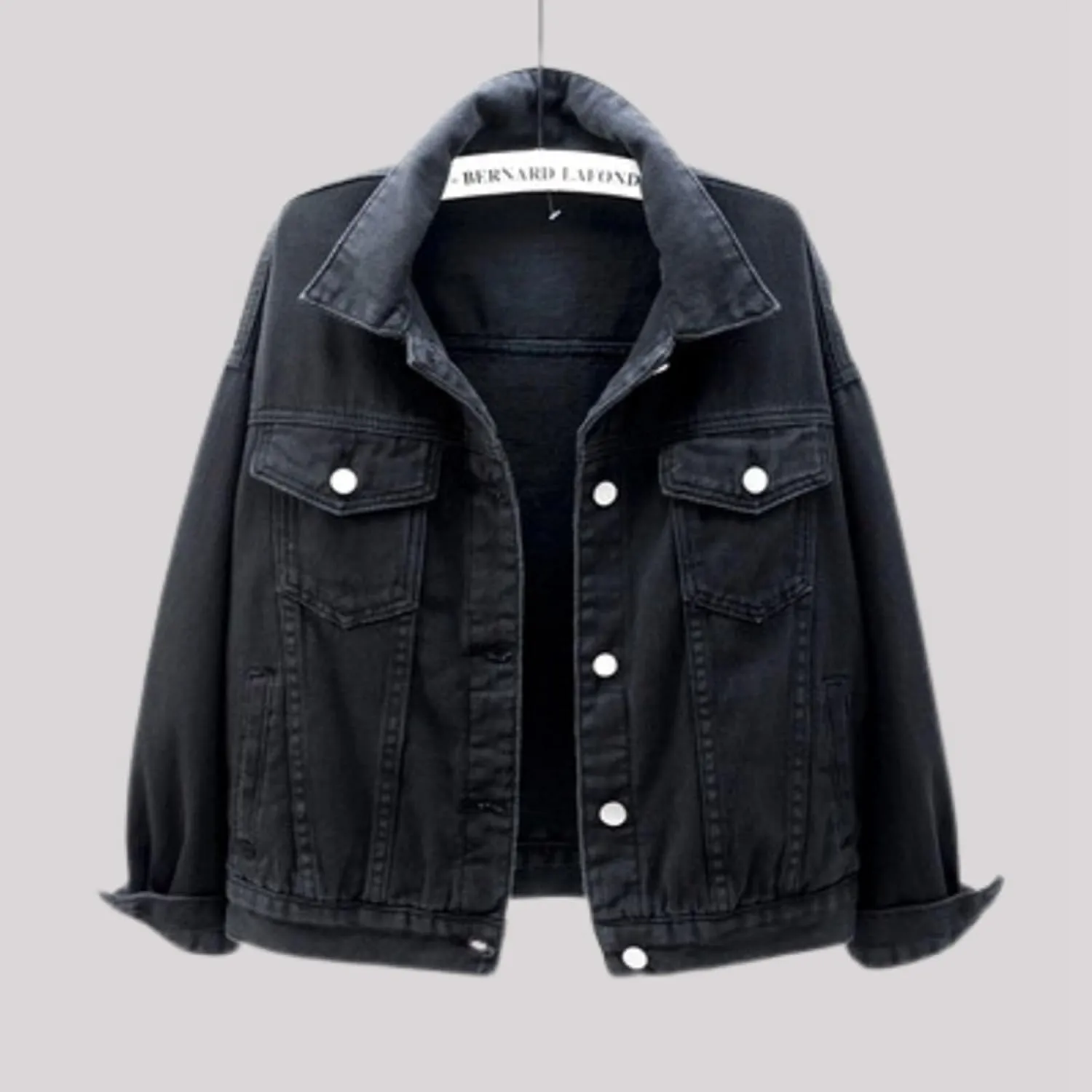 Bomber Jackets for Women Solid Button Down Jeans Denim Jackets Plus Size Trendy Casual Oversized Coat with Pockets