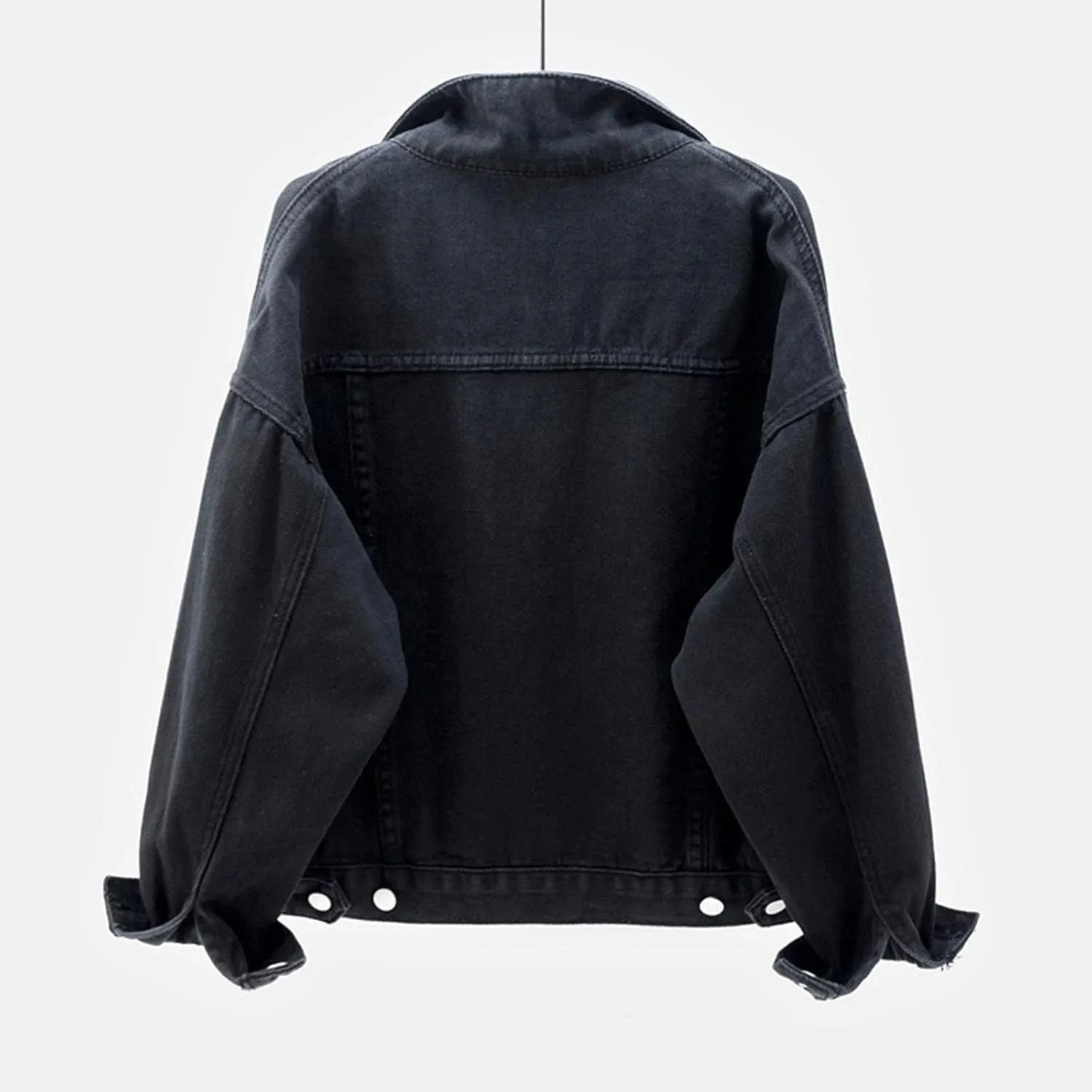 Bomber Jackets for Women Solid Button Down Jeans Denim Jackets Plus Size Trendy Casual Oversized Coat with Pockets