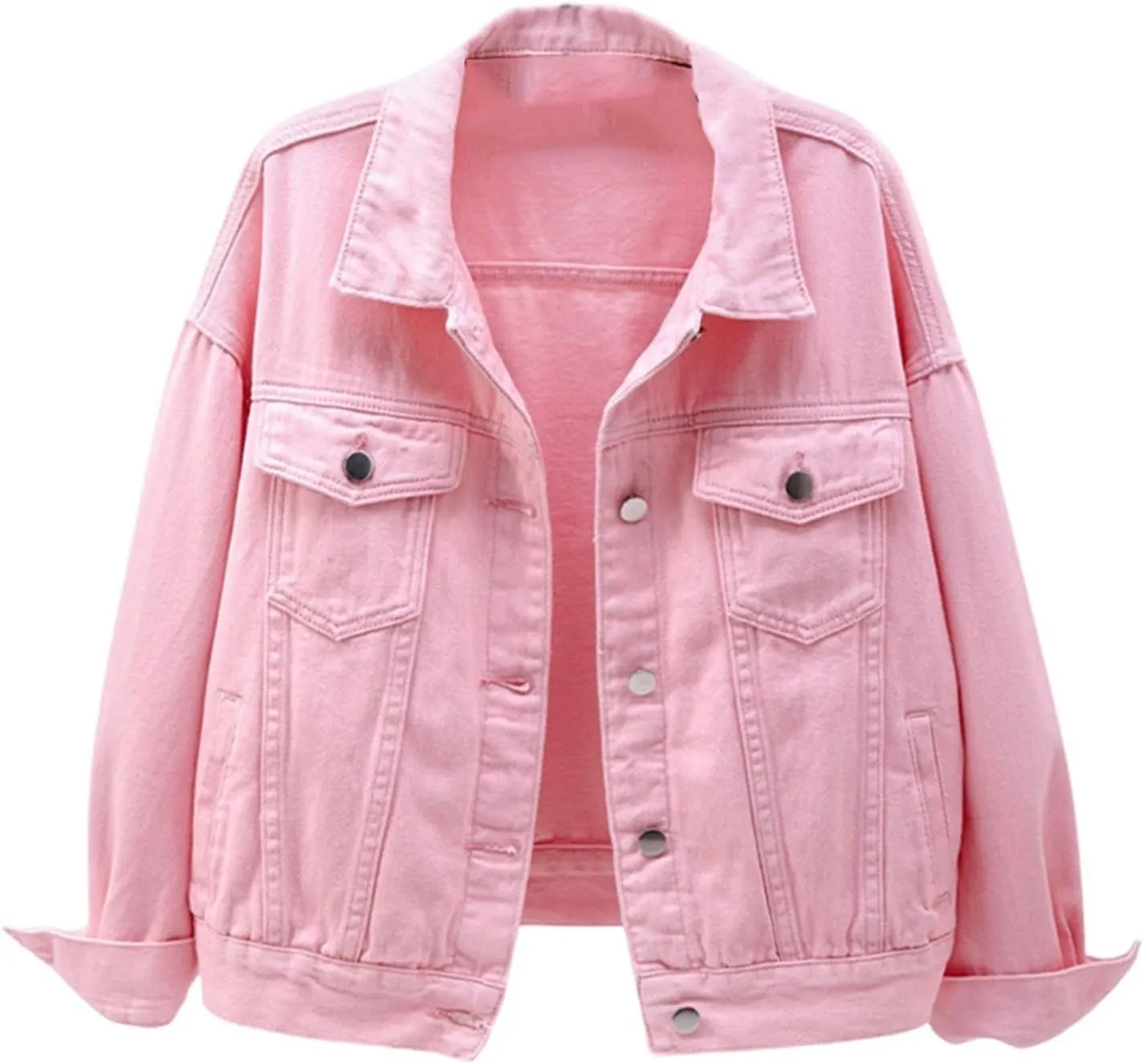 Bomber Jackets for Women Solid Button Down Jeans Denim Jackets Plus Size Trendy Casual Oversized Coat with Pockets