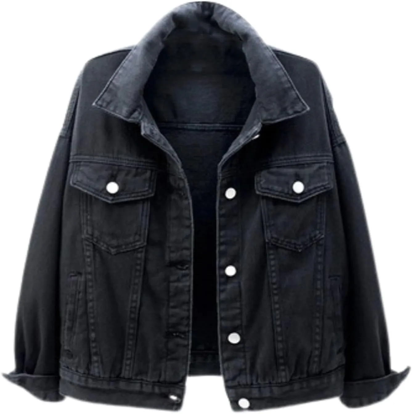 Bomber Jackets for Women Solid Button Down Jeans Denim Jackets Plus Size Trendy Casual Oversized Coat with Pockets
