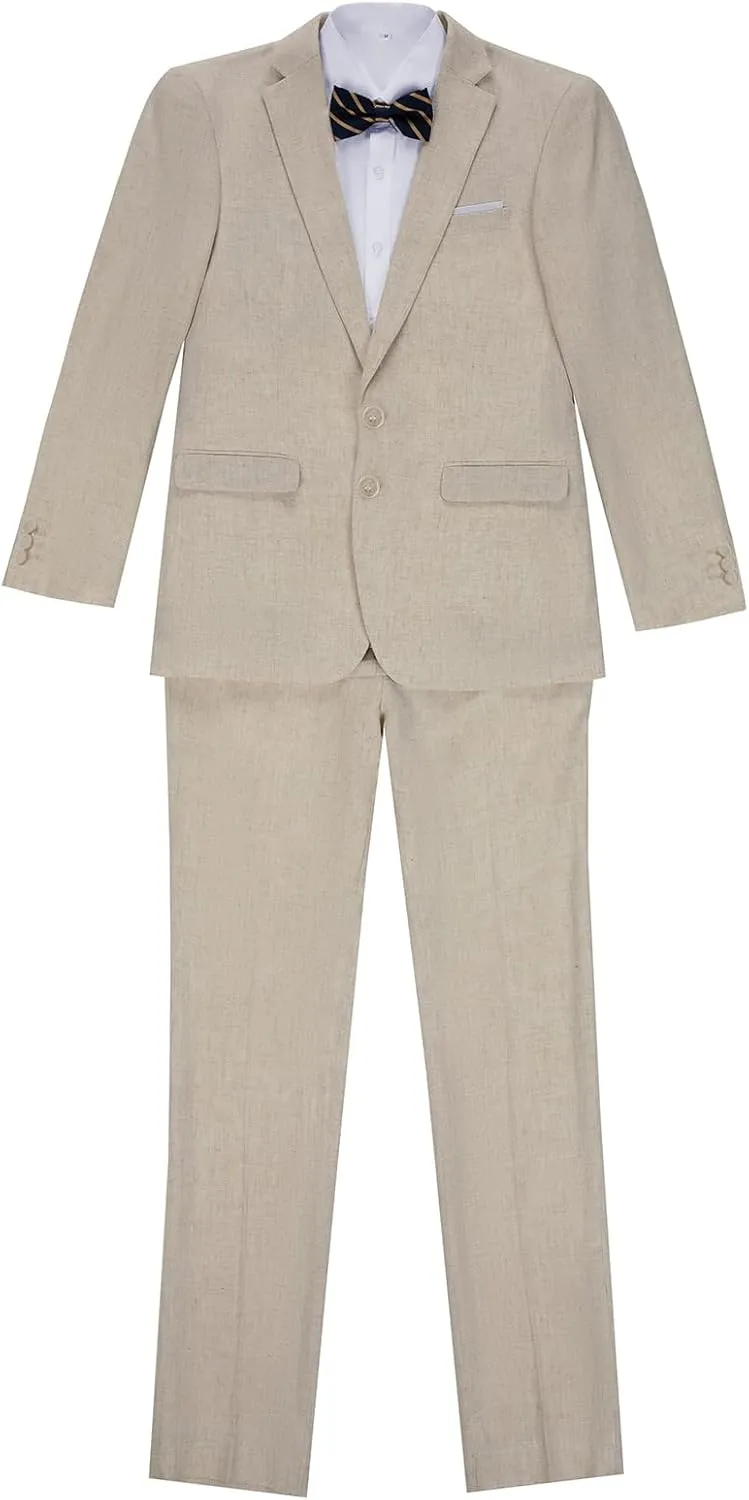 Boys Linen Suit Slim Fit 3 Piece Summer Beach Wedding Light Weight Suit Kids Linen Suit Jacket Vest Pant Set