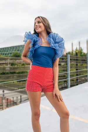 Bright Red Rhinestone Shorts