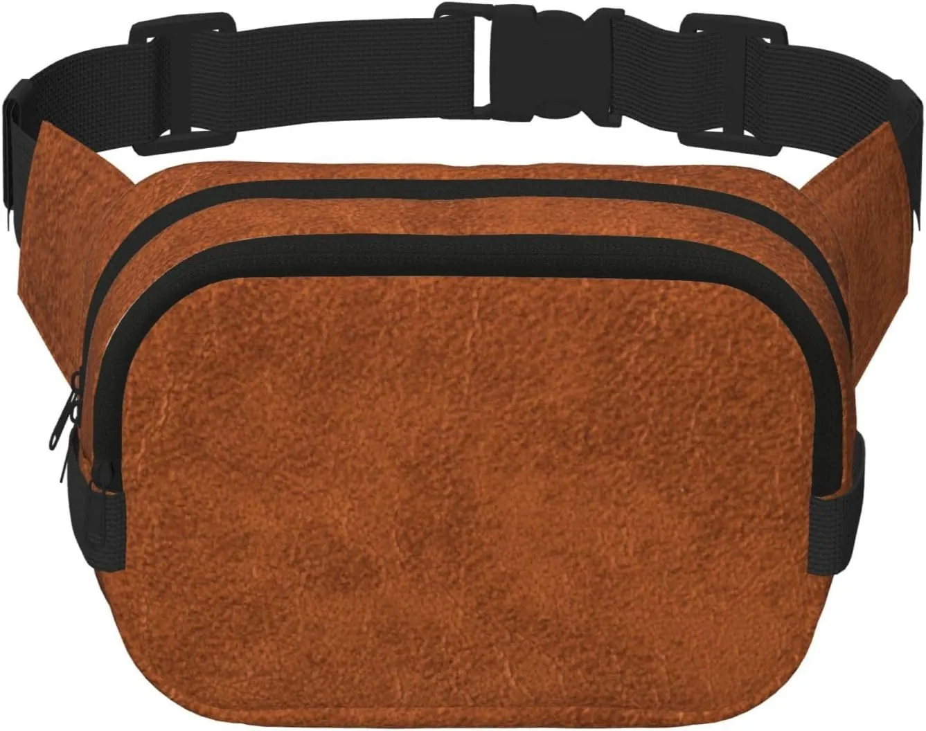 Brown Leather Texture Fanny Pack Crossbody Waist Bag For Women Men Adjustable Casual Workout Belt Bag