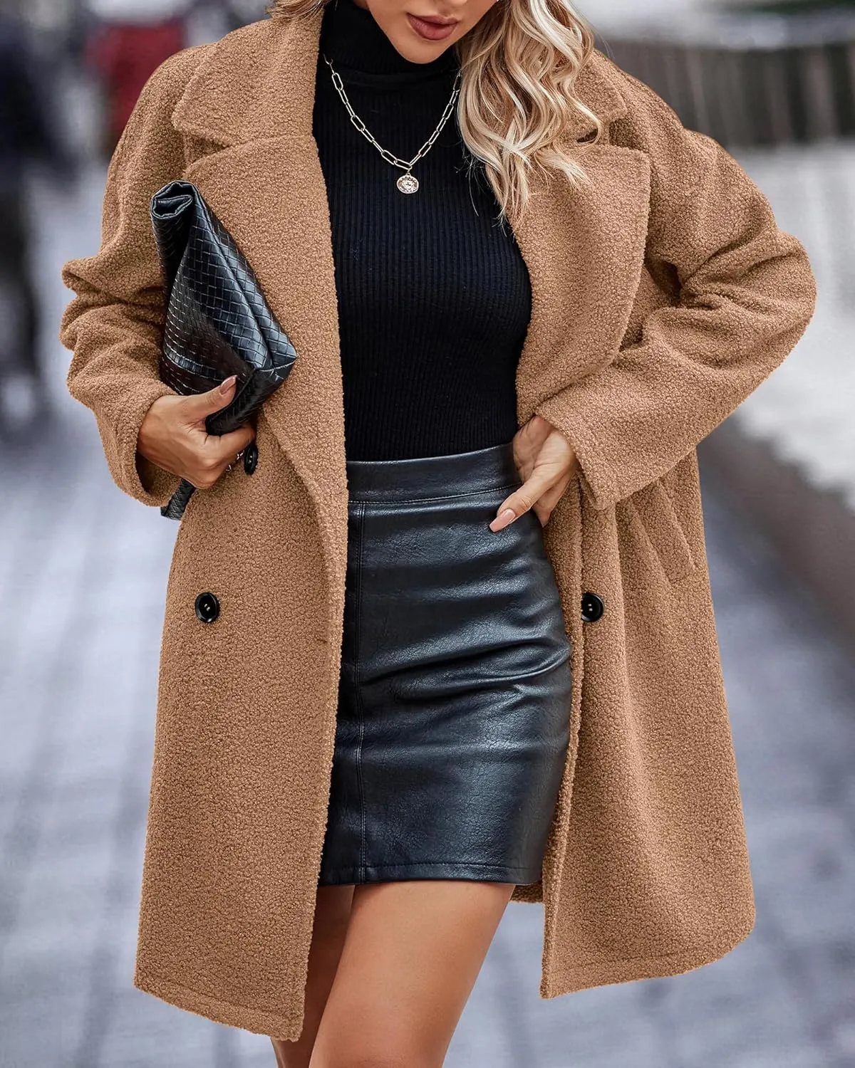 BTFBM Women 2025 Winter Faux Fur Coats Lapel Long Sleeve Fuzzy Fleece Outerwear Button Down Sherpa Jackets Fall Outfits