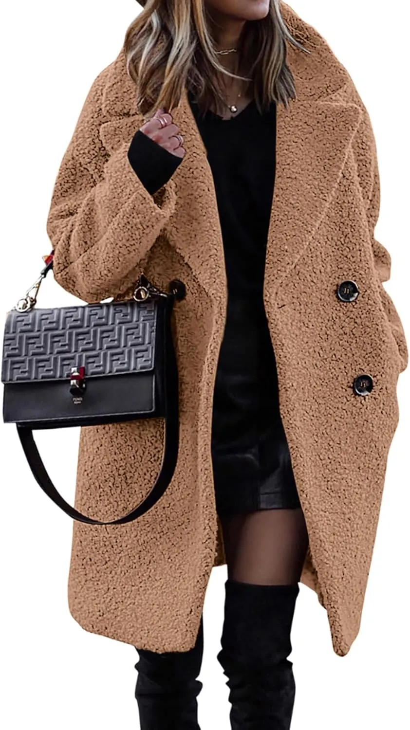 BTFBM Women 2025 Winter Faux Fur Coats Lapel Long Sleeve Fuzzy Fleece Outerwear Button Down Sherpa Jackets Fall Outfits