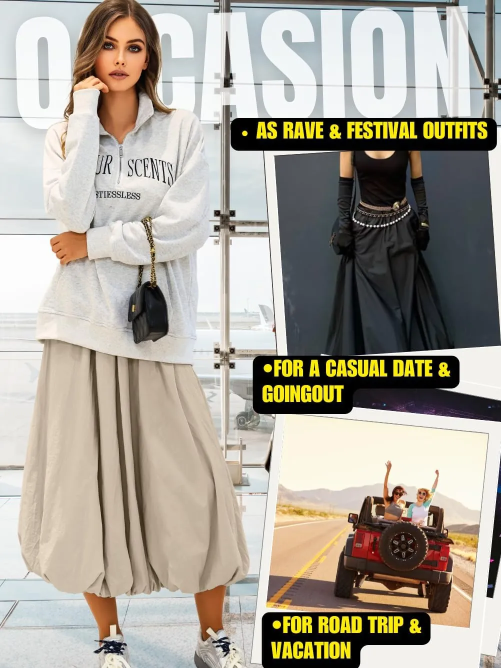 Bubble Midi Skirt with Pockets, Puffy Hem Maxi Long Skirts for Women, Balloon Going Out Concert Outfits