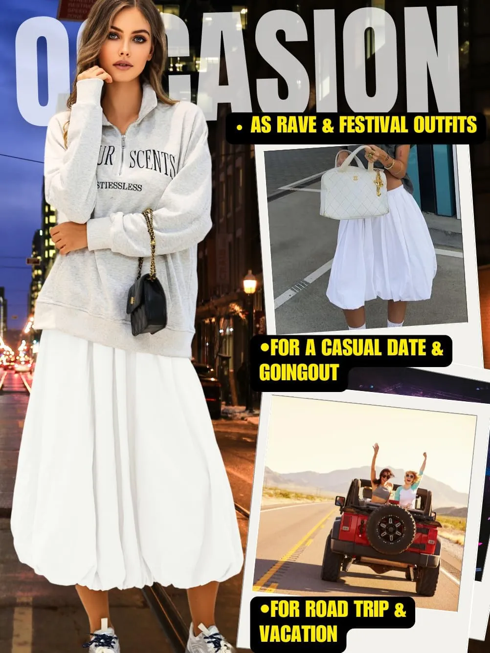 Bubble Midi Skirt with Pockets, Puffy Hem Maxi Long Skirts for Women, Balloon Going Out Concert Outfits