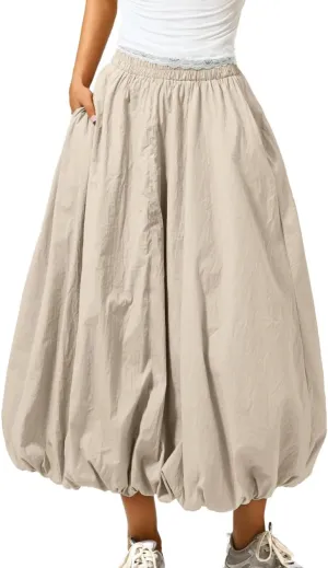 Bubble Midi Skirt with Pockets, Puffy Hem Maxi Long Skirts for Women, Balloon Going Out Concert Outfits