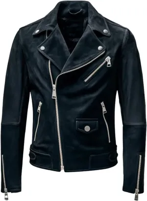 Buy & Catch Online Store Genuine Black Suede Leather Moto Jacket Men - Classic Motorcycle Brando Real Suede Leather Jacket