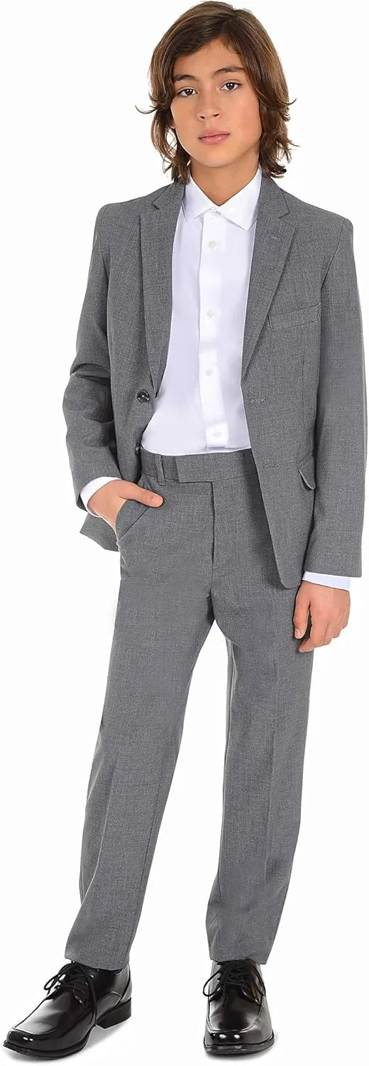 Calvin Klein Boys' Bi-Stretch Blazer Suit Jacket, 2-Button Single Breasted Closure, Buttoned Cuffs & Front Flap Pockets