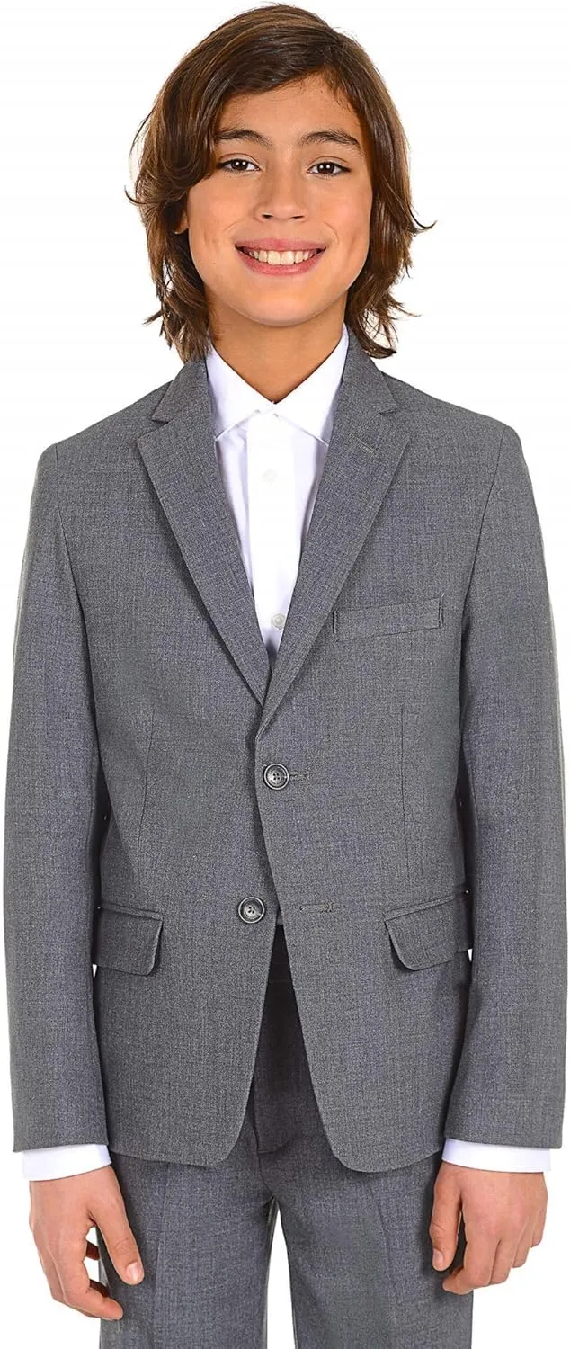 Calvin Klein Boys' Bi-Stretch Blazer Suit Jacket, 2-Button Single Breasted Closure, Buttoned Cuffs & Front Flap Pockets