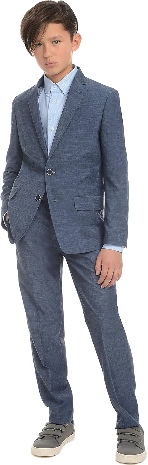 Calvin Klein Boys' Blazer Suit Jacket, 2 Single Breasted Closure, Buttoned Cuffs & Front Flap Pockets