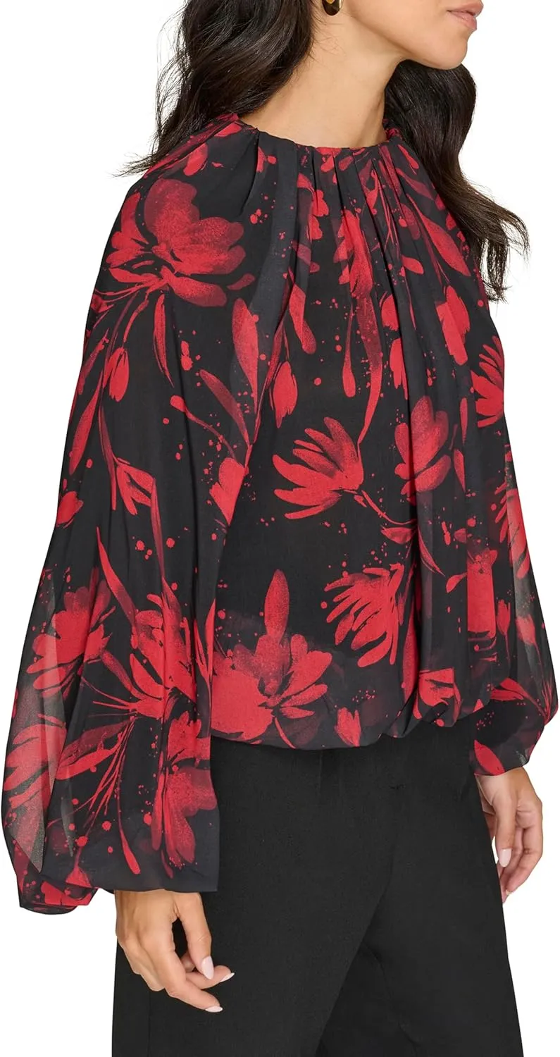 Calvin Klein Women's Printed Long Sleeve Blouse