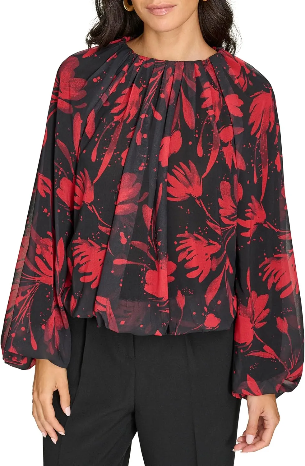 Calvin Klein Women's Printed Long Sleeve Blouse