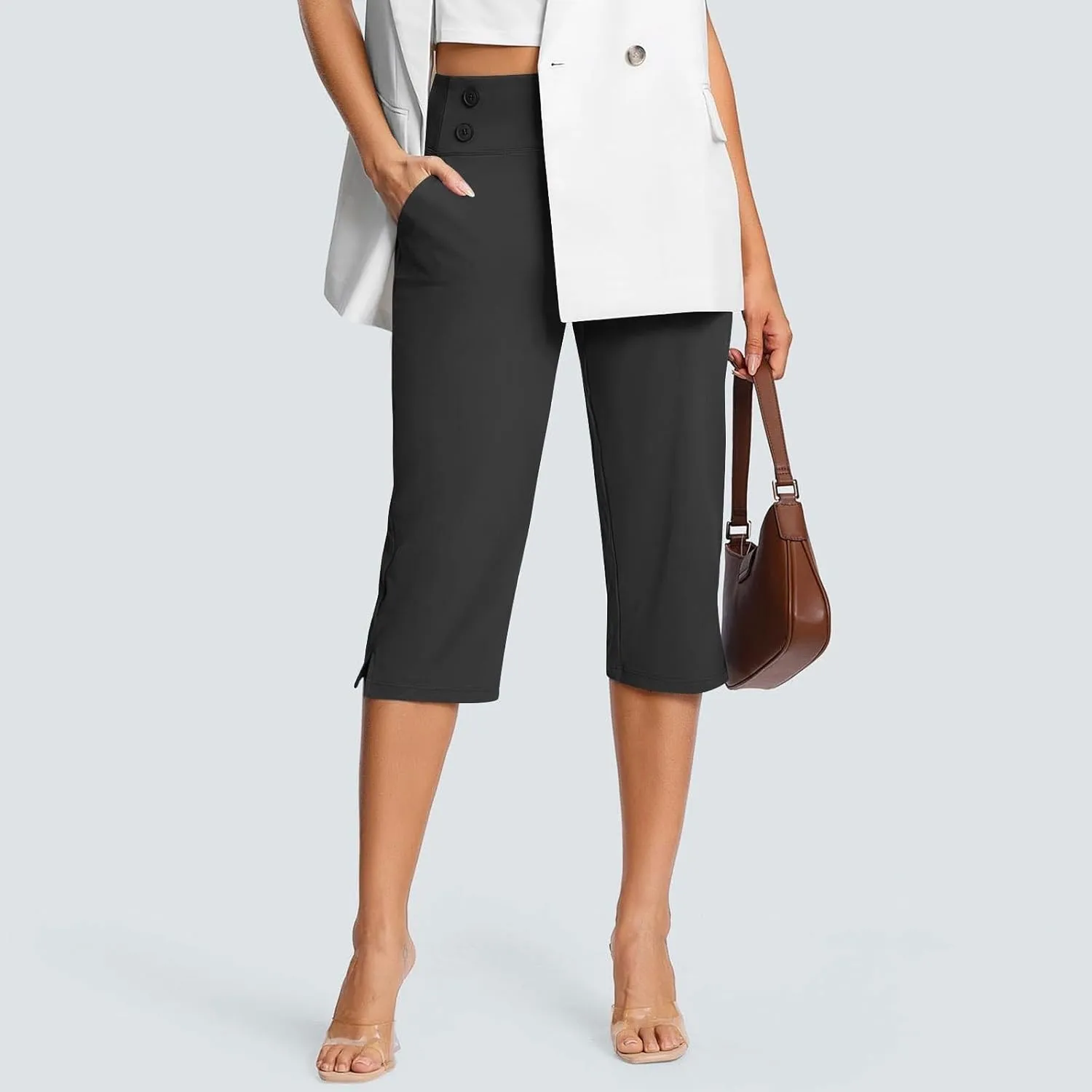 Capri Pants for Women Shorts Business Stretch High Waisted Capris Work Office Cropped Trousers Casual Summer Clothing