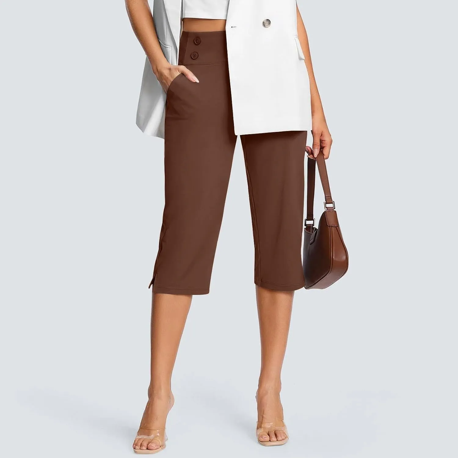 Capri Pants for Women Shorts Business Stretch High Waisted Capris Work Office Cropped Trousers Casual Summer Clothing