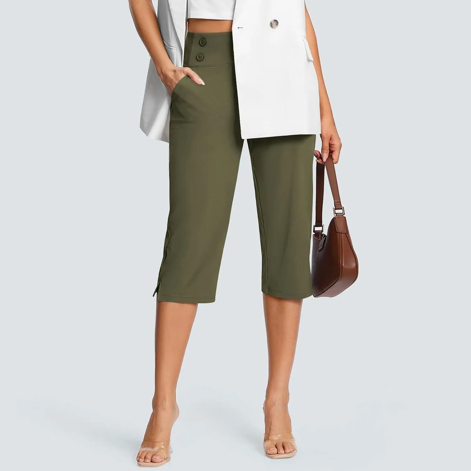 Capri Pants for Women Shorts Business Stretch High Waisted Capris Work Office Cropped Trousers Casual Summer Clothing