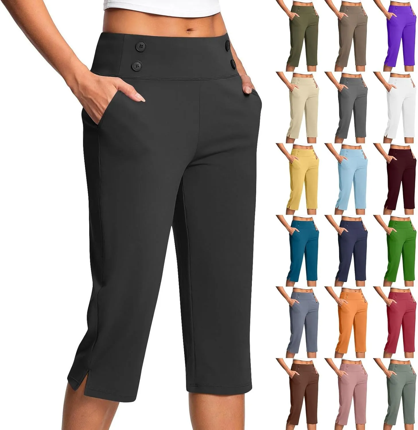 Capri Pants for Women Shorts Business Stretch High Waisted Capris Work Office Cropped Trousers Casual Summer Clothing