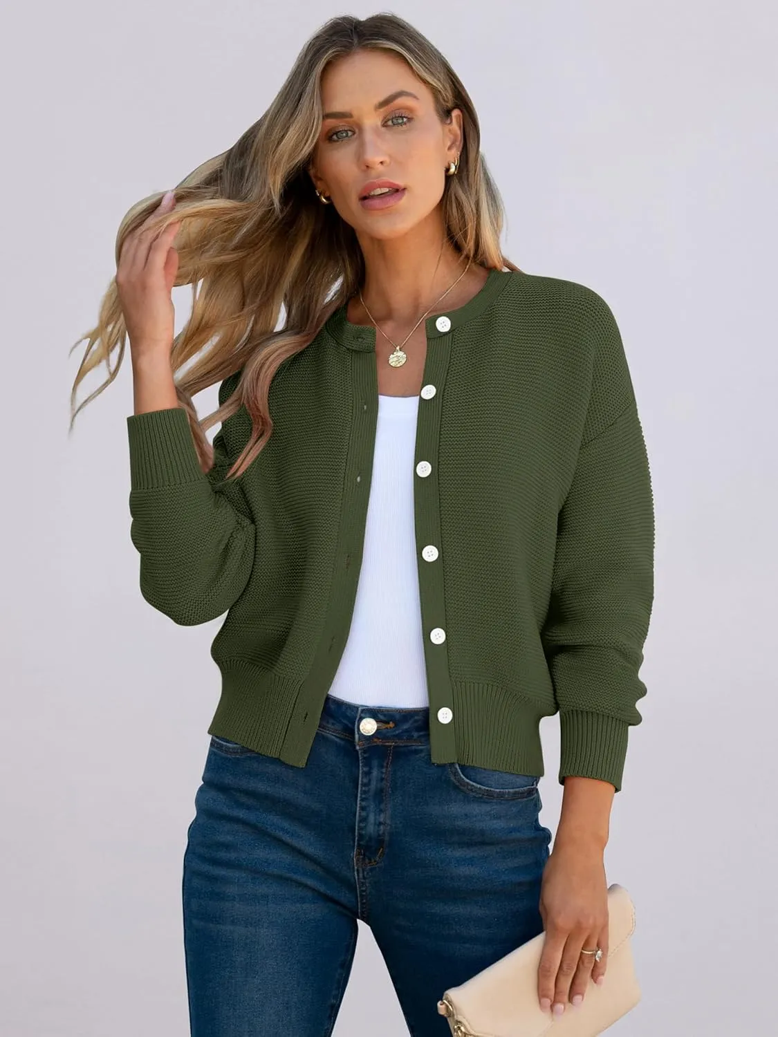 Caracilia Cardigan Sweaters for Women Cropped Open Front Tweed Knit Button Down Dressy Casual Jacket 2025 Spring Outwear