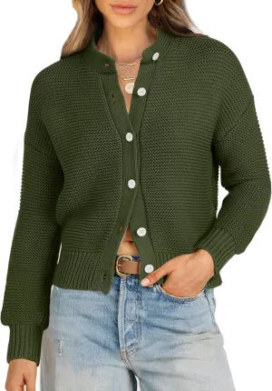 Caracilia Cardigan Sweaters for Women Cropped Open Front Tweed Knit Button Down Dressy Casual Jacket 2025 Spring Outwear