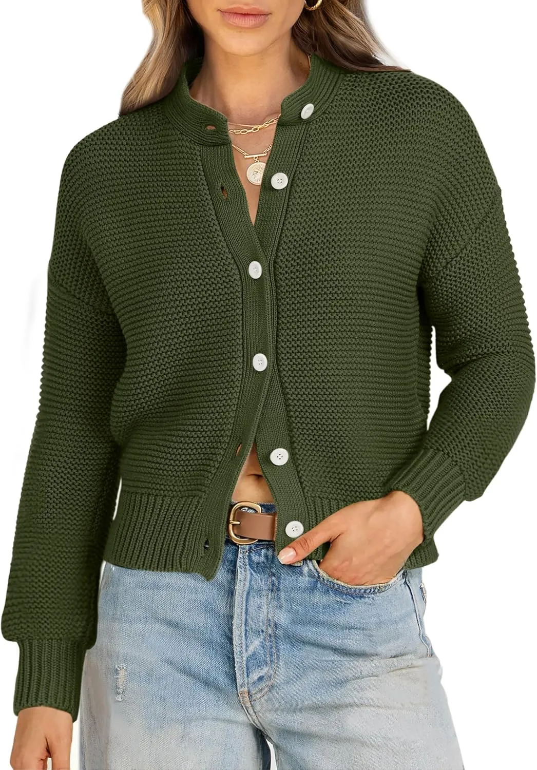 Caracilia Cardigan Sweaters for Women Cropped Open Front Tweed Knit Button Down Dressy Casual Jacket 2025 Spring Outwear