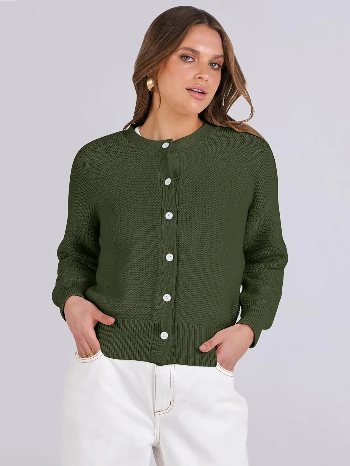 Caracilia Cardigan Sweaters for Women Cropped Open Front Tweed Knit Button Down Dressy Casual Jacket 2025 Spring Outwear