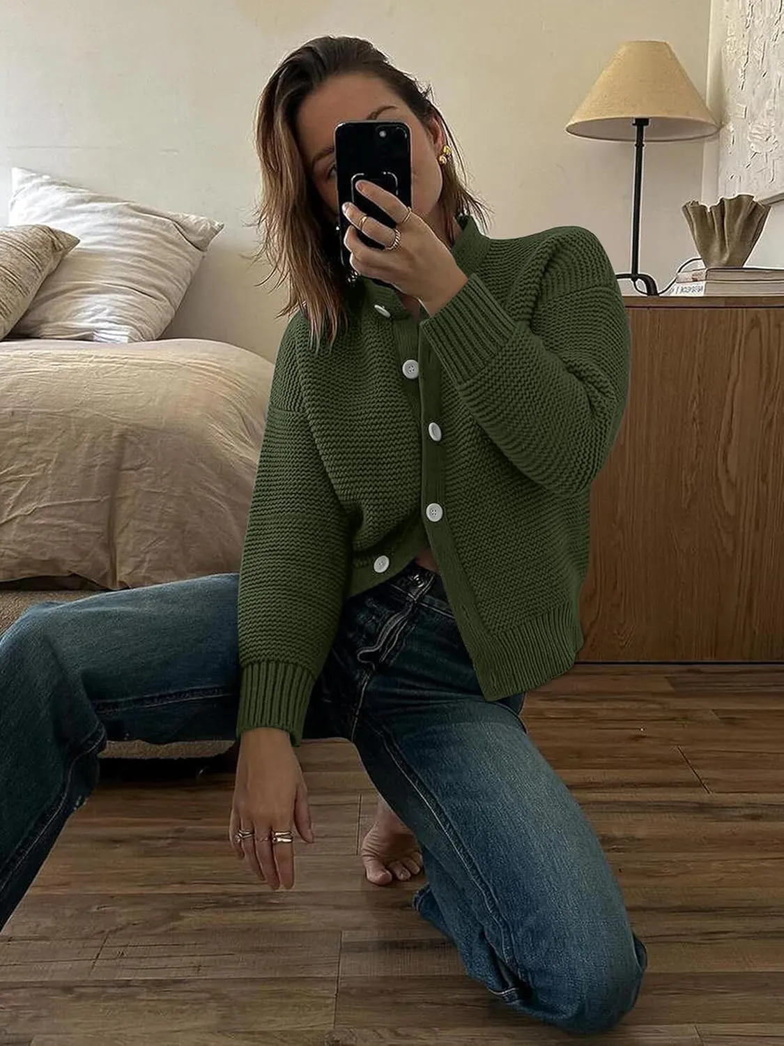 Caracilia Cardigan Sweaters for Women Cropped Open Front Tweed Knit Button Down Dressy Casual Jacket 2025 Spring Outwear