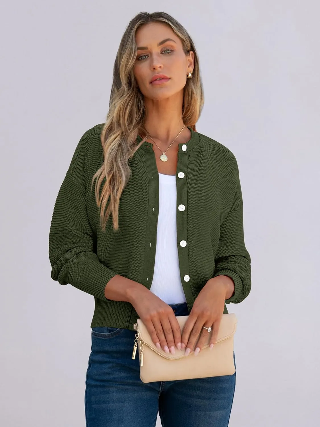 Caracilia Cardigan Sweaters for Women Cropped Open Front Tweed Knit Button Down Dressy Casual Jacket 2025 Spring Outwear