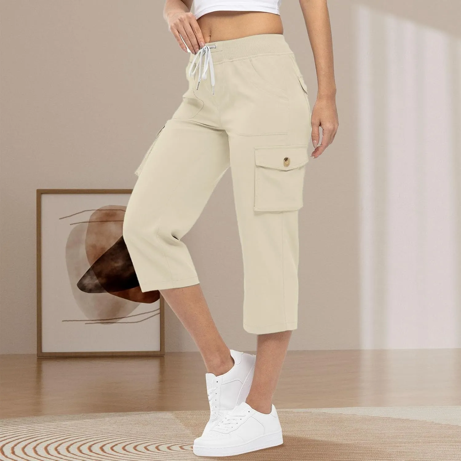Cargo Capris for Women with Pockets Cropped Jogger Cargo Pants Plus Size Lightweight Capri Cargos Trousers