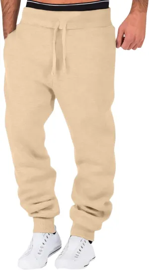 Cargo Pants for Men Big and Tall Men's Elastic Waist Drawstring Long Pants Solid Color Pockets Casual Loose Trousers