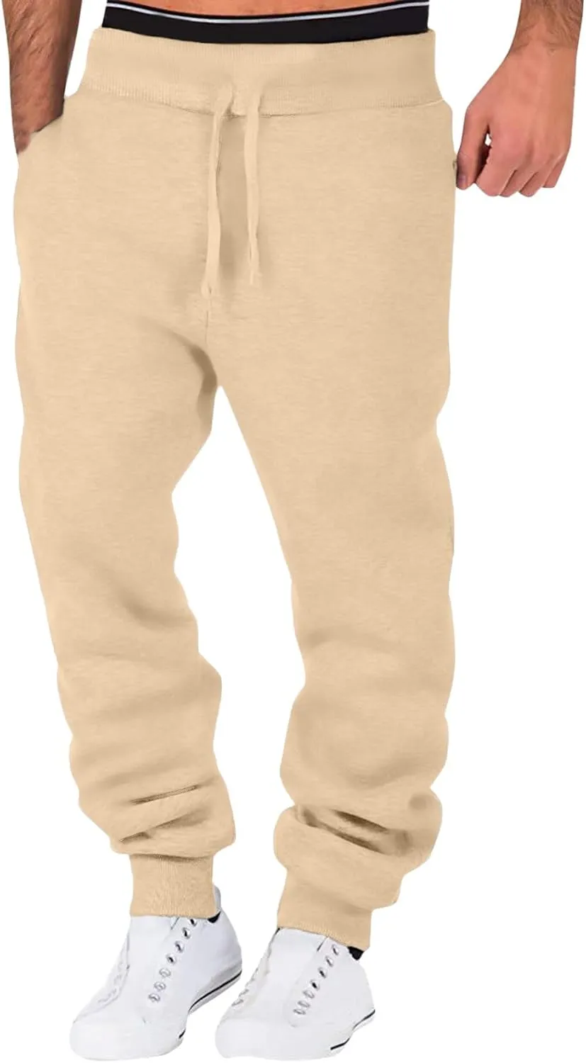 Cargo Pants for Men Big and Tall Men's Elastic Waist Drawstring Long Pants Solid Color Pockets Casual Loose Trousers
