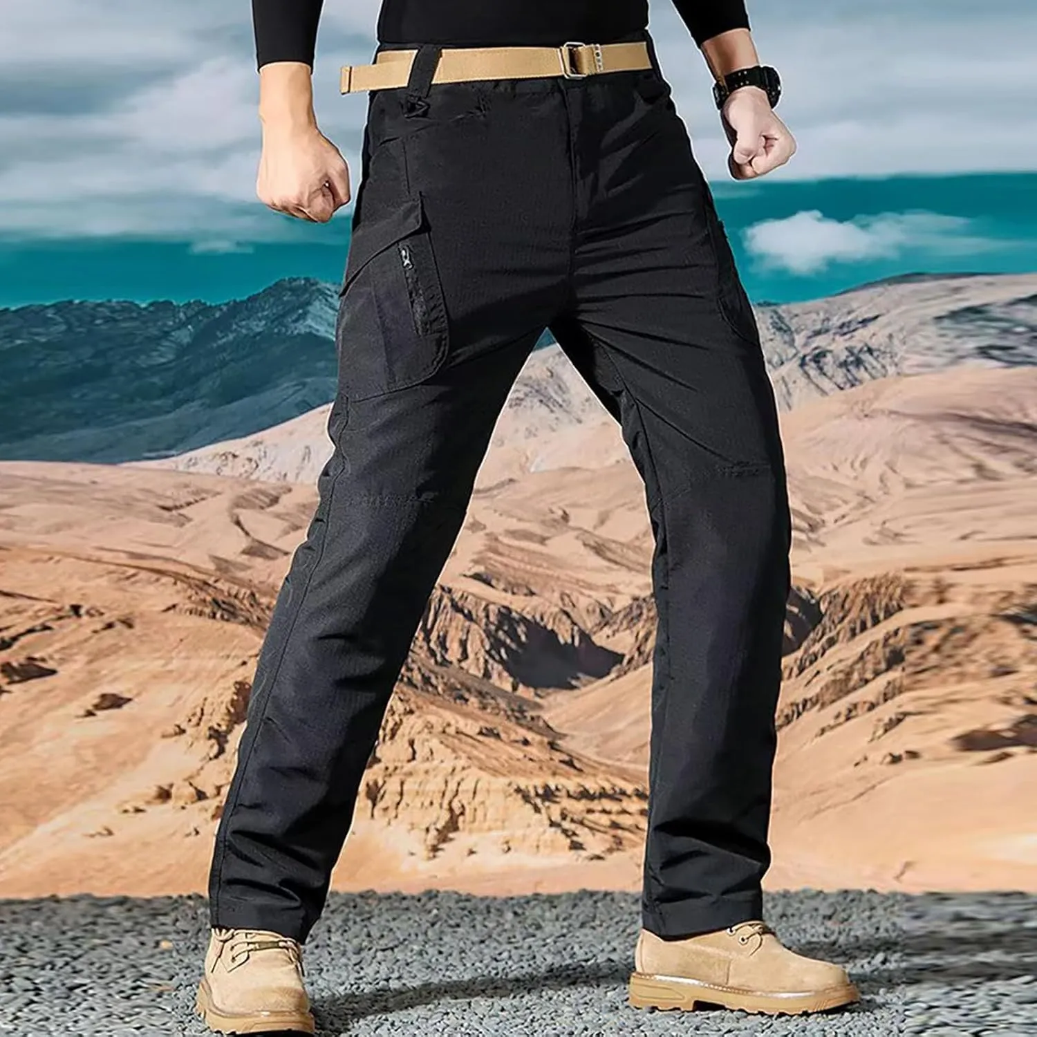 Cargo Pants for Men, Men's Stretch Breathable Ripstop Hiking Tactical Pants, Outdoor Lightweight Pocket Work Trousers
