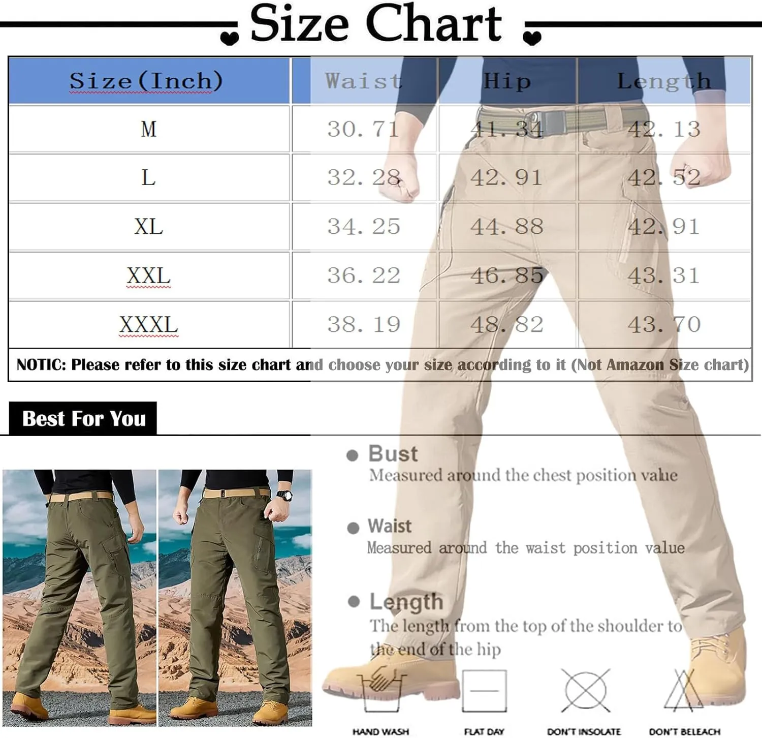 Cargo Pants for Men, Men's Stretch Breathable Ripstop Hiking Tactical Pants, Outdoor Lightweight Pocket Work Trousers
