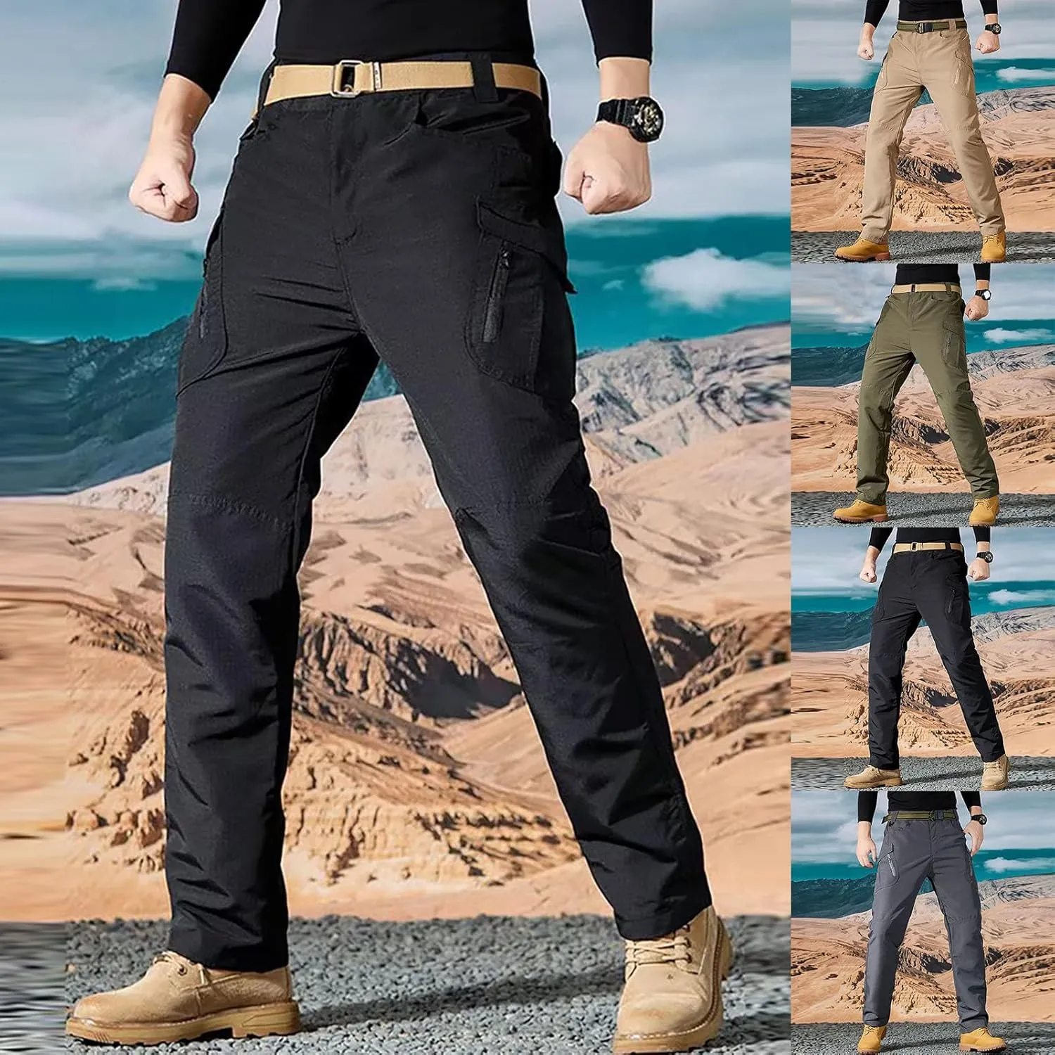 Cargo Pants for Men, Men's Stretch Breathable Ripstop Hiking Tactical Pants, Outdoor Lightweight Pocket Work Trousers