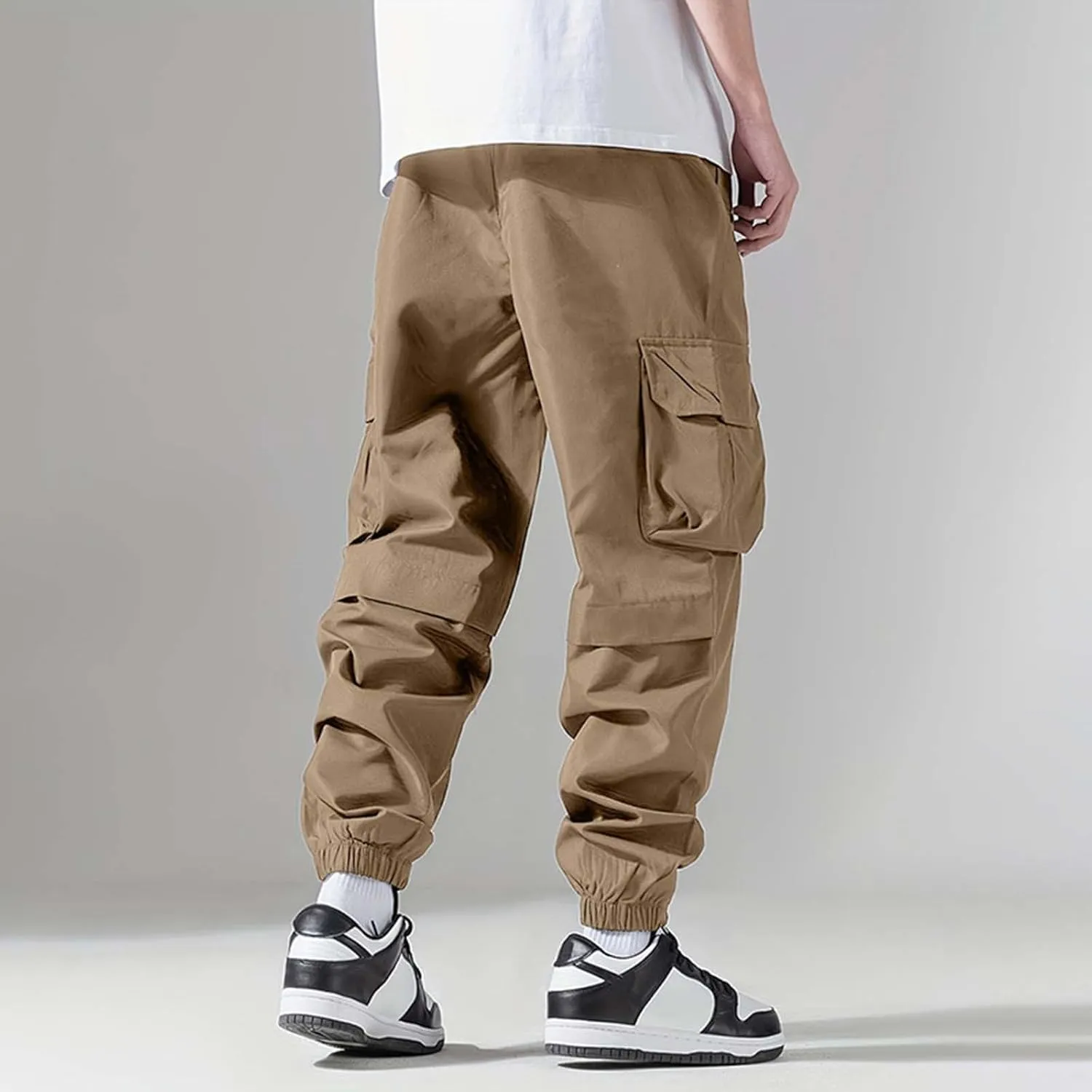 Cargo Pants for Men Multi Pockets Cinch Bottom Elastic Waist Hiking Pants Drawstring Lightweight Tactical Trousers