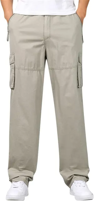 Cargo Pants for Men Relaxed Fit Elastic Running Athletic Sports Pants Casual Straight-Leg Trousers Mens Heavyweight