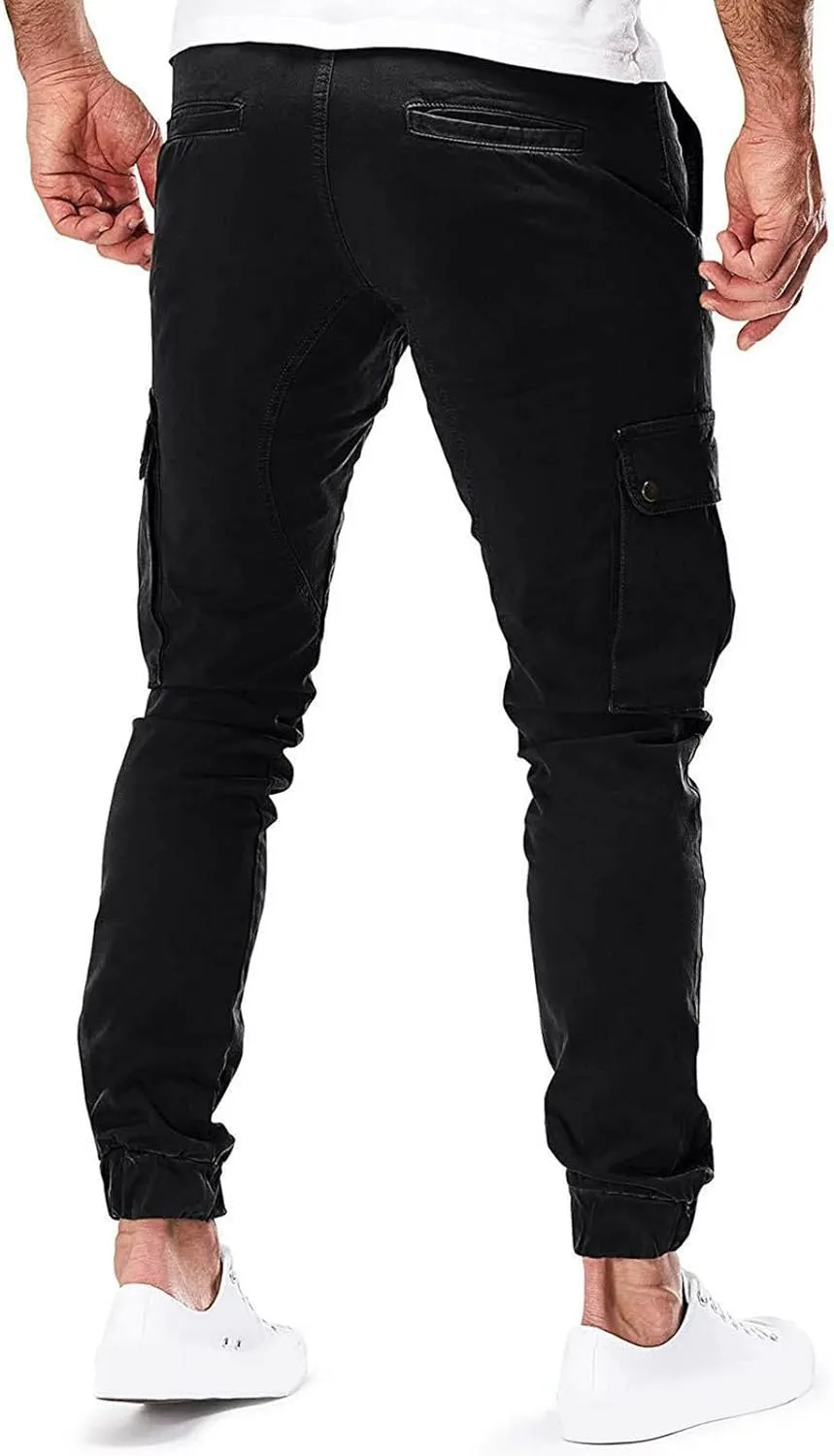 Cargo Pants for Men Straight Leg Slim Fit Pants Waterproof Casual Pants with Multi Pocket Elastic Waist Pants