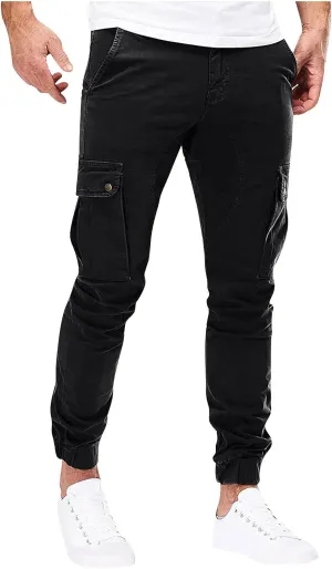 Cargo Pants for Men Straight Leg Slim Fit Pants Waterproof Casual Pants with Multi Pocket Elastic Waist Pants