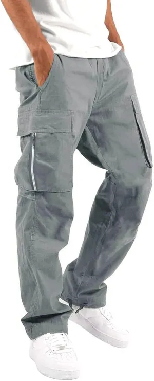 Cargo Pants for Men Work Multiple Pockets Y2K Drawstring Waist Athletic Hiking Pants Lightweight Comfy Trousers Cargo Work Pants for Men Grey XL