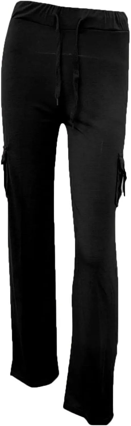 Cargo Pants Women Flare Leg Workout Pants Plus Size Yoga Pants with Pockets Drawstring High Waist Pants Casual Trouser