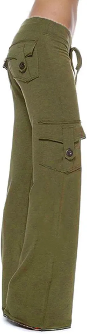Cargo Pants Women High Waisted Yoga Trouser Pants with Pockets Baggy Wide Leg Cargo Pant Casual Bootcut Leggings