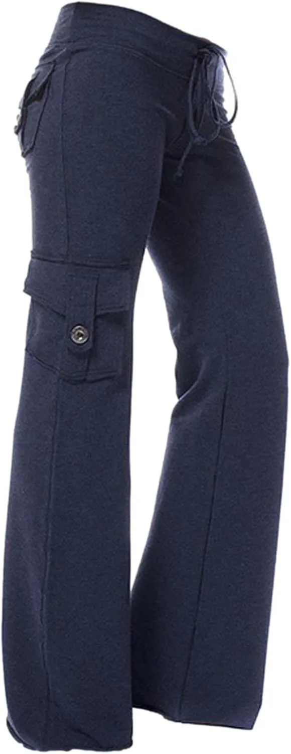 Cargo Pants Women High Waisted Yoga Trouser Pants with Pockets Baggy Wide Leg Cargo Pant Casual Bootcut Leggings