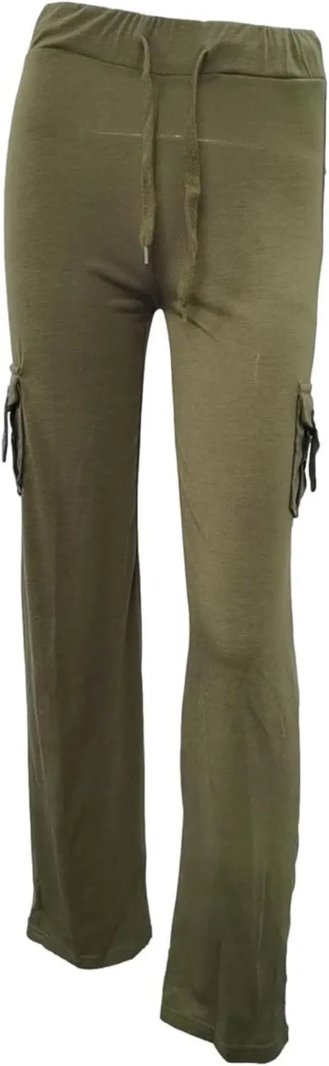Cargo Pants Women High Waisted Yoga Trouser Pants with Pockets Baggy Wide Leg Cargo Pant Casual Bootcut Leggings