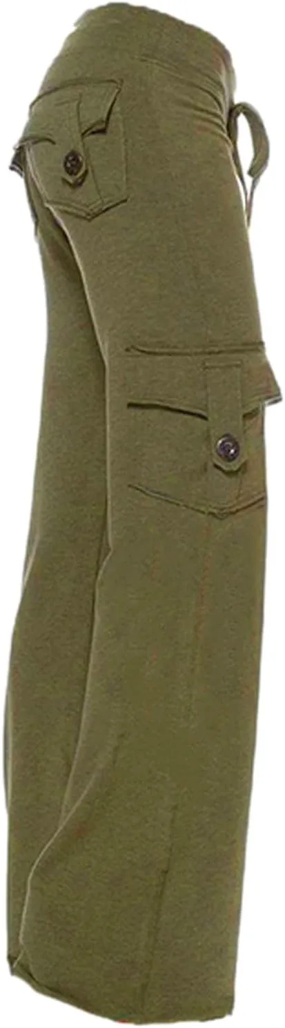 Cargo Pants Women High Waisted Yoga Trouser Pants with Pockets Baggy Wide Leg Cargo Pant Casual Bootcut Leggings
