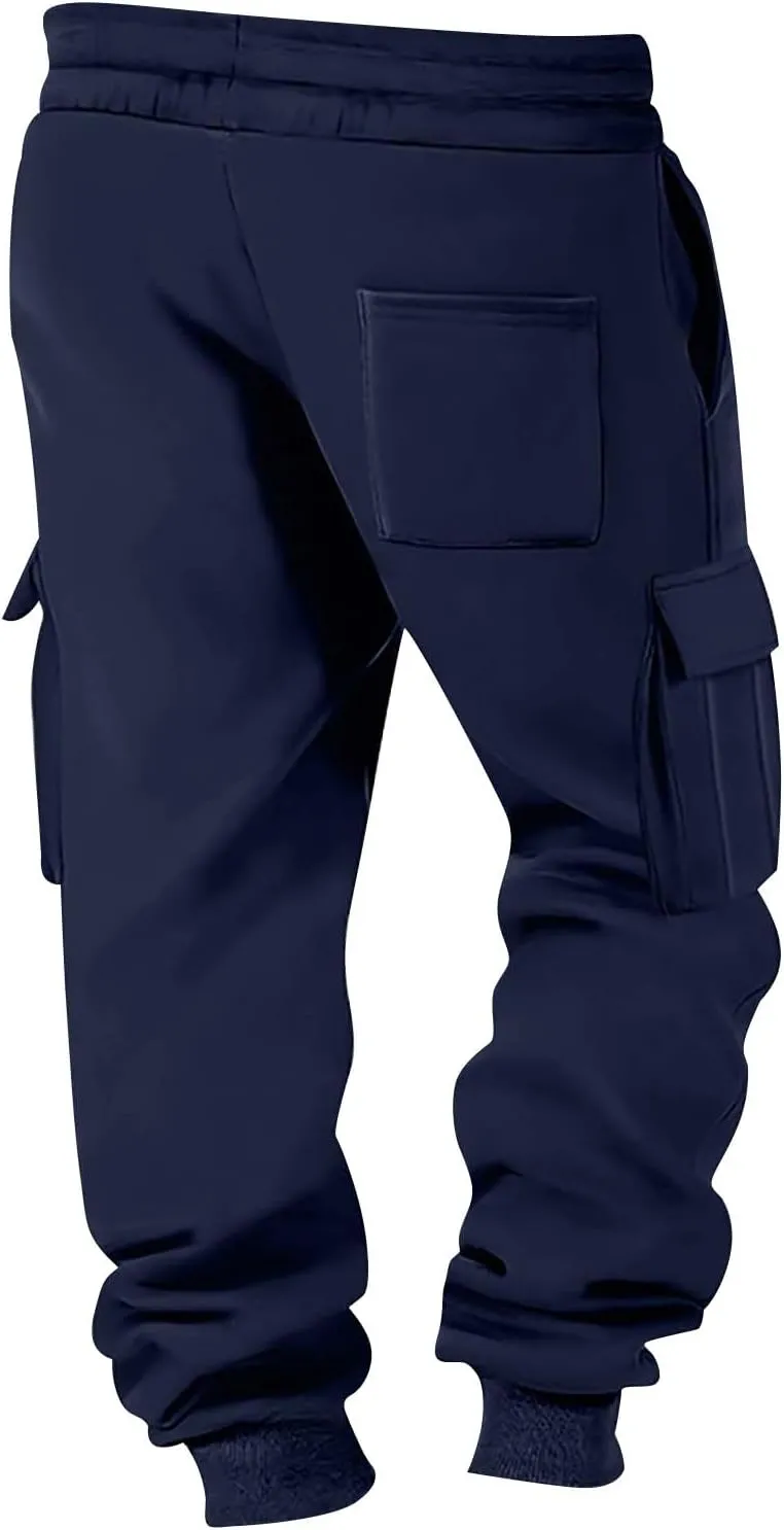 Cargo Sweatpants for Men Drawstring Elastic Waist Fleece Joggers with Pockets Athletic Workout Baggy Sweatpants