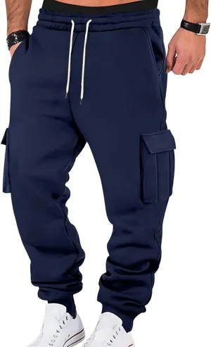 Cargo Sweatpants for Men Drawstring Elastic Waist Fleece Joggers with Pockets Athletic Workout Baggy Sweatpants