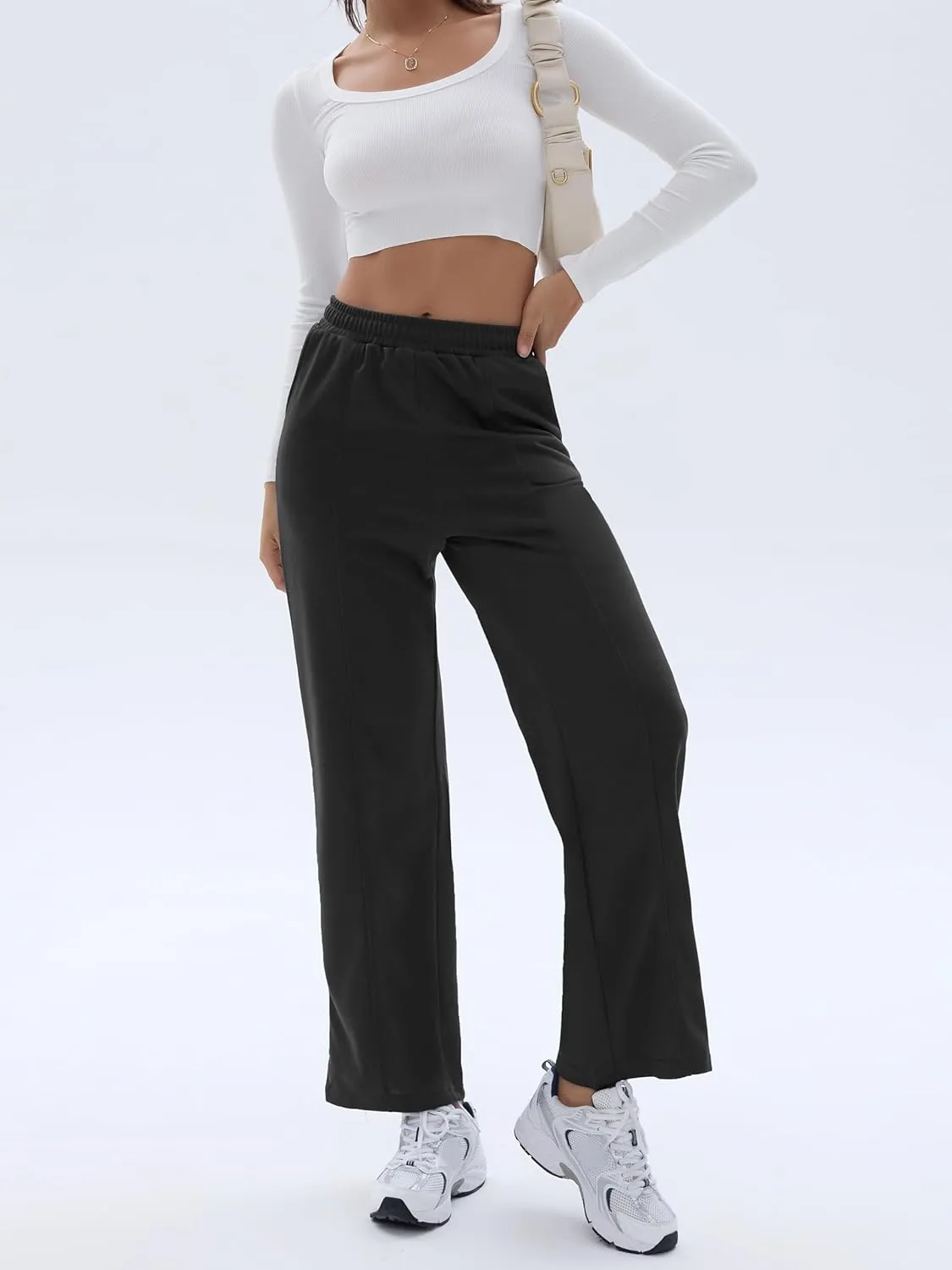 Cargo Sweatpants for Women High Waisted Wide Leg Cargo Pant Baggy Elastic Thicken with 6 Pockets